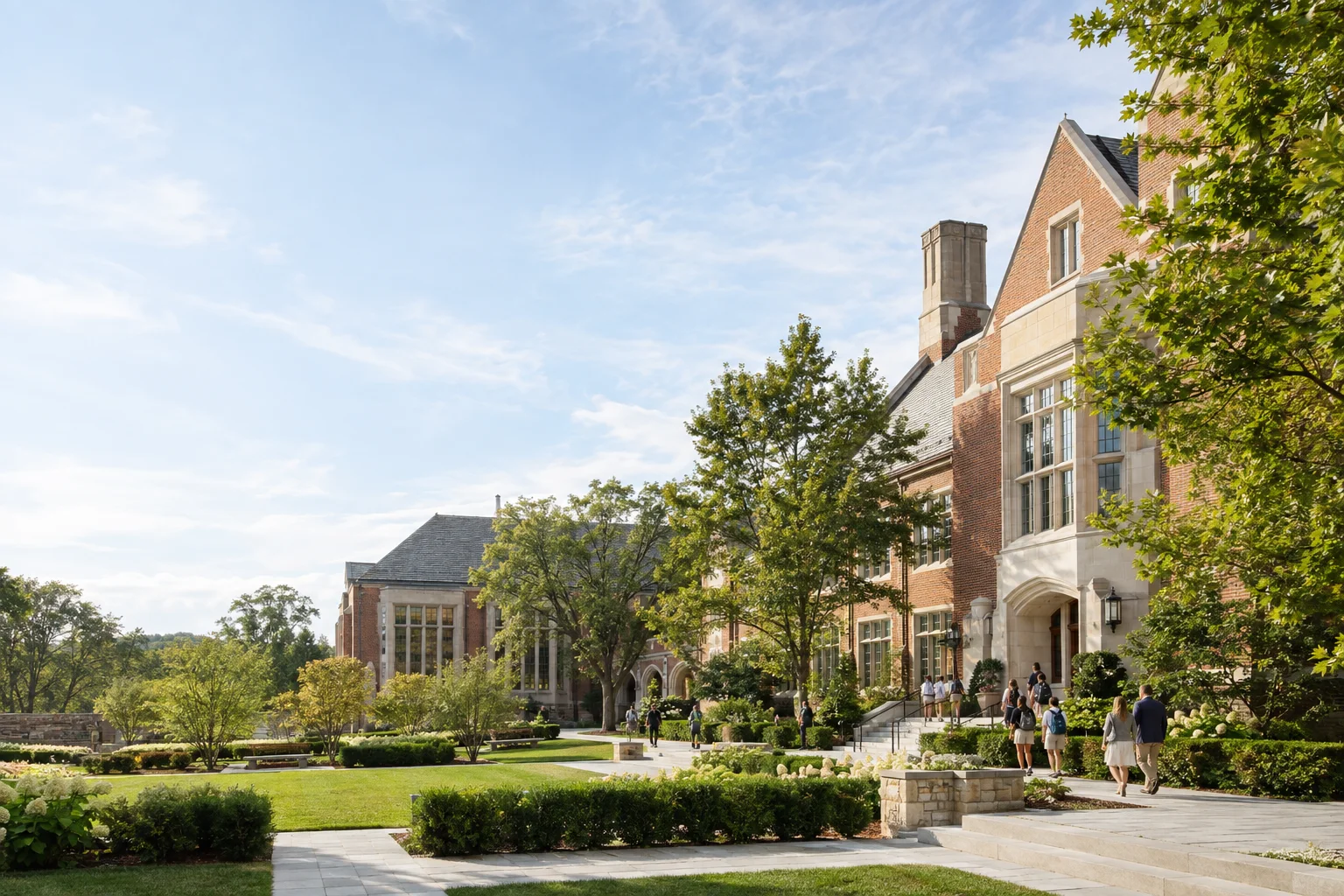 Illustrative school campus with landscaped grounds